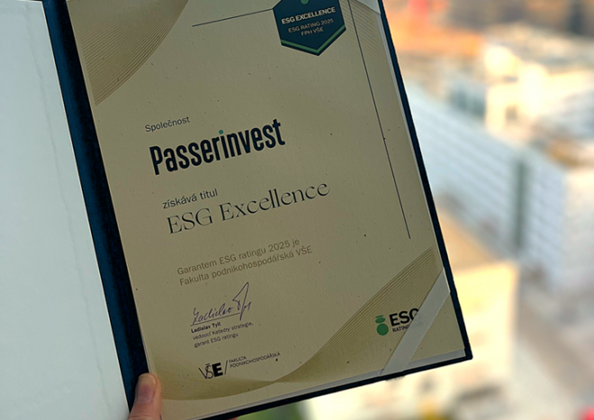 ​Passerinvest Group získala v rámci ESG ratingu 2025 ocenění ESG Excellence TOP 5