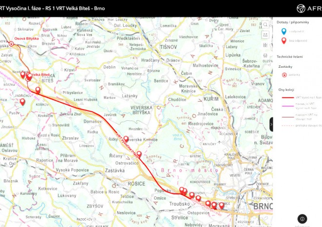 Správa železnic spouští GIS portál pro úsek VRT Velká Bíteš – Brno